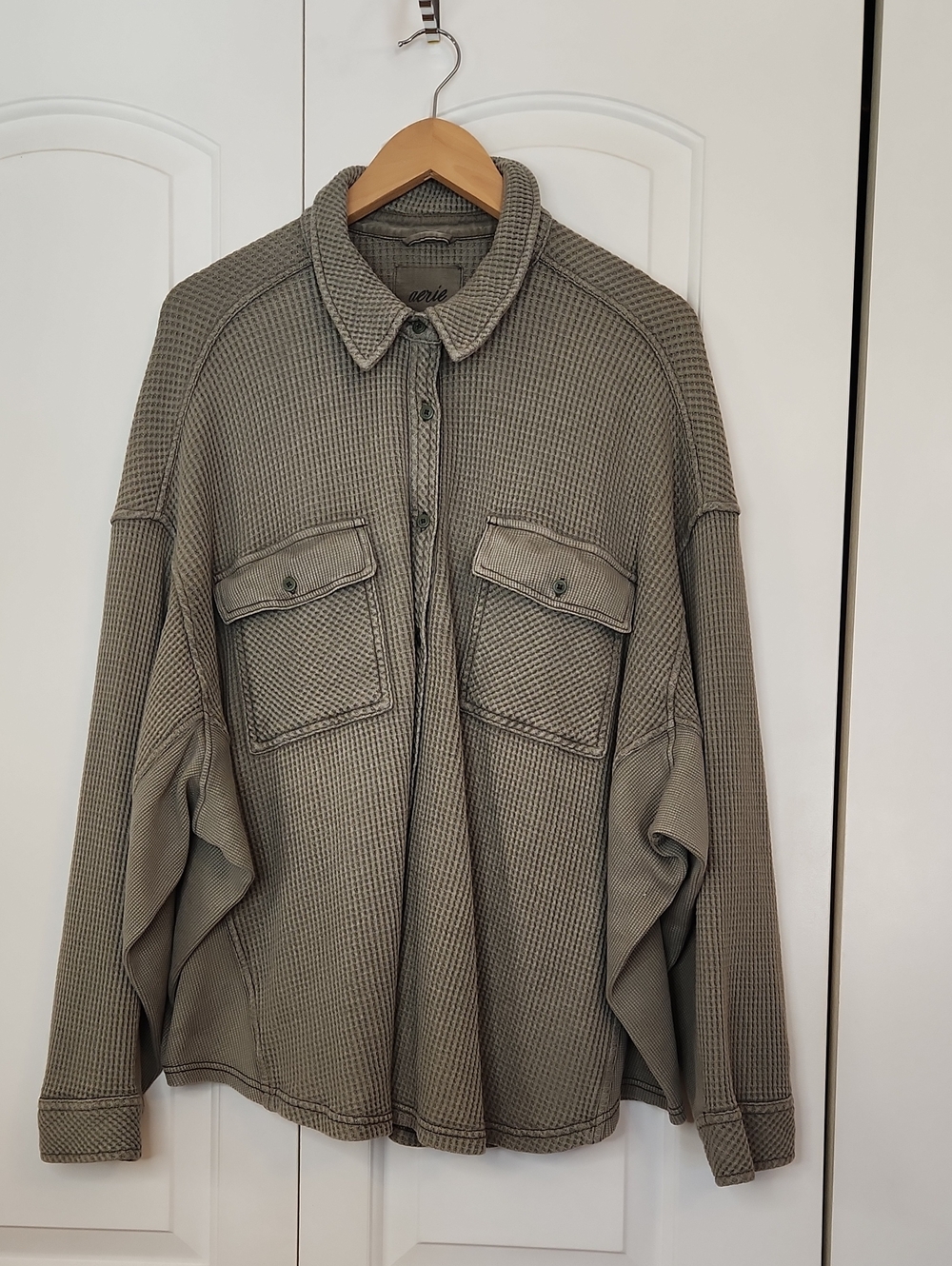 Aerie LumberJane Waffle Shirt Olive Fun Green Size XXL - Picture 3 of 14